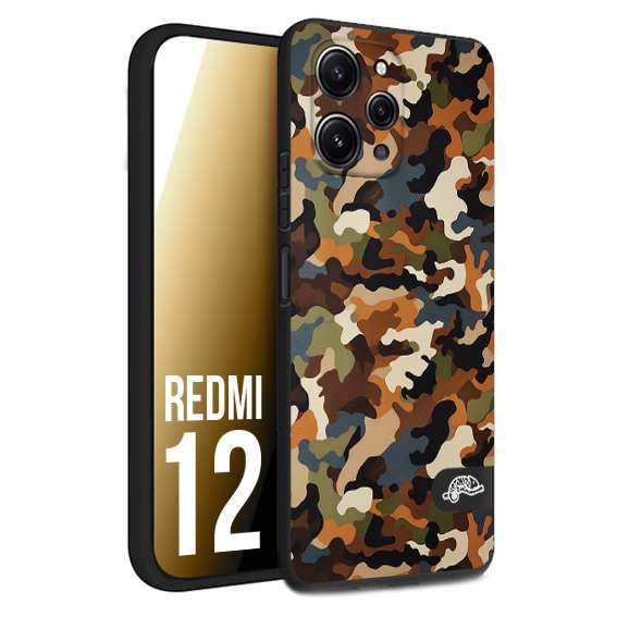 CUSTOMIZZA - Custodia cover nera morbida in tpu compatibile per Xiaomi Redmi 12 camouflage mimetico militare moderno blu marrone beige