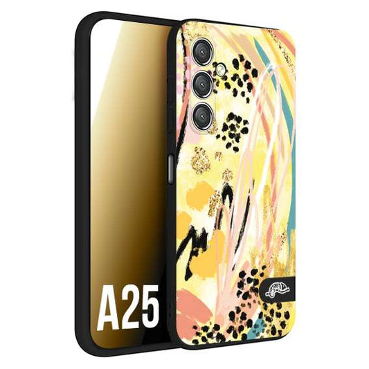 CUSTOMIZZA - Custodia cover nera morbida in tpu compatibile per Samsung A25 astratti donna flower fantasia estate gialla rosa leopardata