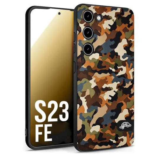 CUSTOMIZZA - Custodia cover nera morbida in tpu compatibile per Samsung S23 FE camouflage mimetico militare moderno blu marrone beige