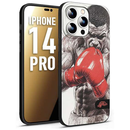 CUSTOMIZZA - Custodia cover nera morbida in tpu compatibile per iPhone 14 PRO pugilato pugili disegno tattoo guantoni box pesi massimi gancio