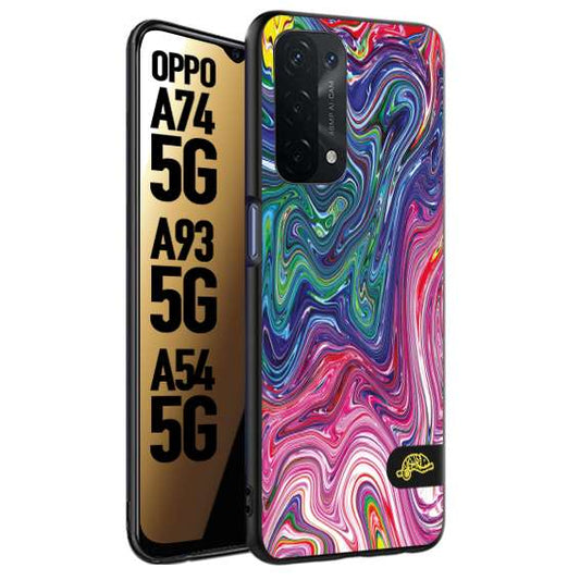 CUSTOMIZZA - Custodia cover nera morbida in tpu compatibile per Oppo A74 5G - A93 5G - A54 5G colorata fantasia vortice marmo arcobaleno rosa blu fucsia