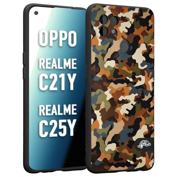 CUSTOMIZZA - Custodia cover nera morbida in tpu compatibile per Oppo Realme C21Y - C25Y camouflage mimetico militare moderno blu marrone beige