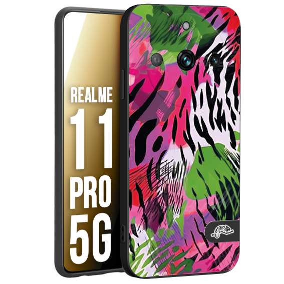 CUSTOMIZZA - Custodia cover nera morbida in tpu compatibile per Oppo Realme 11 PRO 5G leopardato tigrato tiger colorata summer color verde fucsia