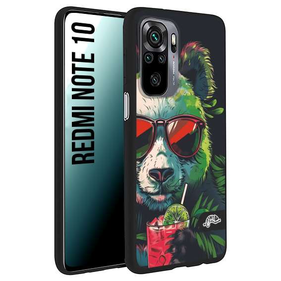 CUSTOMIZZA - Custodia cover nera morbida in tpu compatibile per Xiaomi Redmi Note 10 estate disegnata cocktails animali simpatici panda mojito