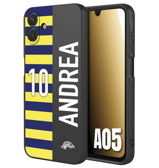 CUSTOMIZZA - Custodia cover nera morbida in tpu compatibile per Samsung A05 personalizzata calcio football nome e numero calciatori giallo blu