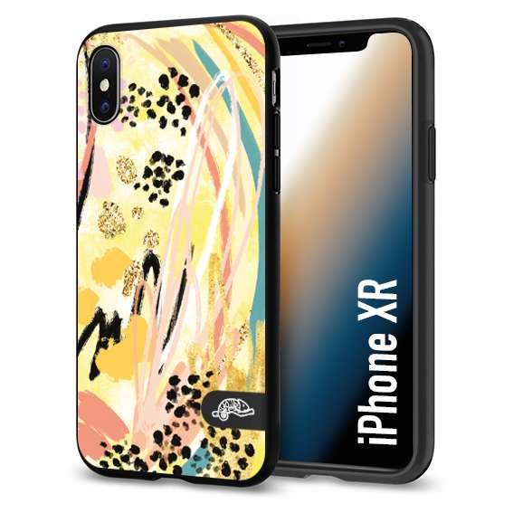 CUSTOMIZZA - Custodia cover nera morbida in tpu compatibile per iPhone Xr astratti donna flower fantasia estate gialla rosa leopardata