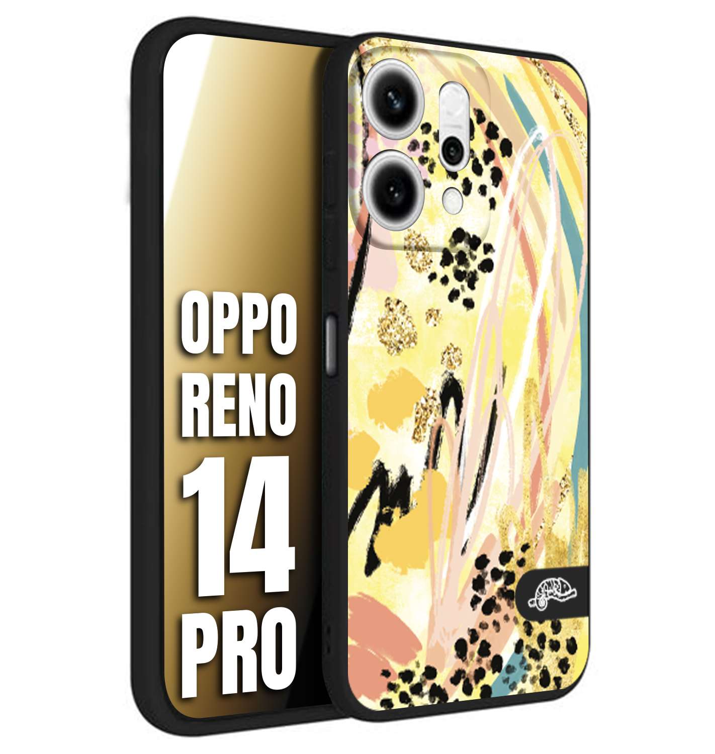 CUSTOMIZZA - Custodia cover nera morbida in tpu compatibile per Oppo Reno 14 PRO astratti donna flower fantasia estate gialla rosa leopardata