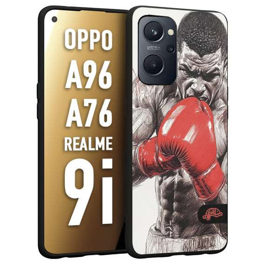 CUSTOMIZZA - Custodia cover nera morbida in tpu compatibile per Realme 9i - A96 - A76 pugilato pugili disegno tattoo guantoni box pesi massimi gancio