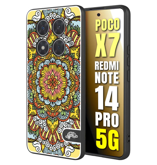 CUSTOMIZZA - Custodia cover nera morbida in tpu compatibile per Xiaomi Redmi Note 14 PRO 5G mandala colorato fiore nuvole arancione