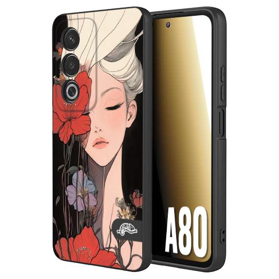 CUSTOMIZZA - Custodia cover nera morbida in tpu compatibile per Oppo A80 woman flower Fantasia Floreale Design Donna e Fiori, Retro Artistico