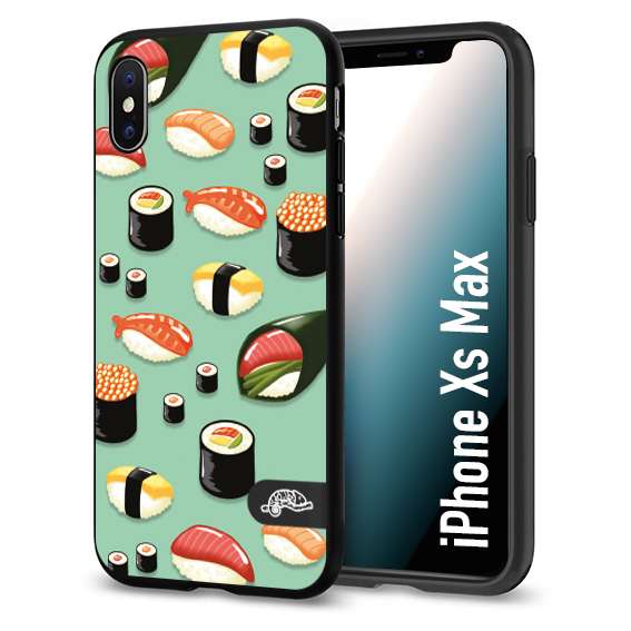 CUSTOMIZZA - Custodia cover nera morbida in tpu compatibile per iPhone Xs Max sushi disegni giapponese nighiri acquamarina verde