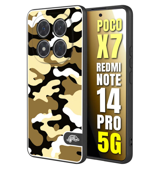 CUSTOMIZZA - Custodia cover nera morbida in tpu compatibile per Xiaomi Redmi Note 14 PRO 5G camouflage mimetico militare giallo desert brown