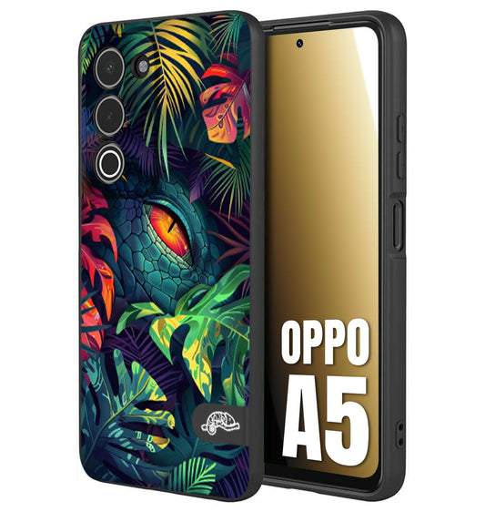 CUSTOMIZZA - Custodia cover nera morbida in tpu compatibile per Oppo A5 animali color giungla tropicale occhio di coccodrillo alligatore disegnato