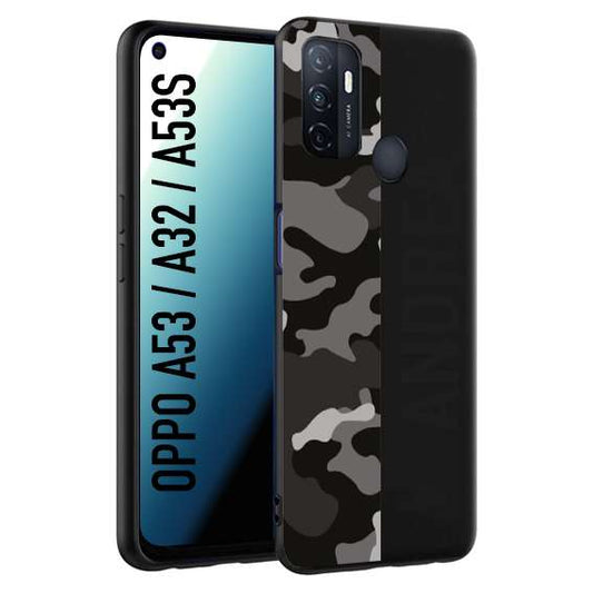 CUSTOMIZZA - Custodia cover nera morbida in tpu compatibile per Oppo A53 - A32 - A53S camouflage mimetico militare personalizzata nome