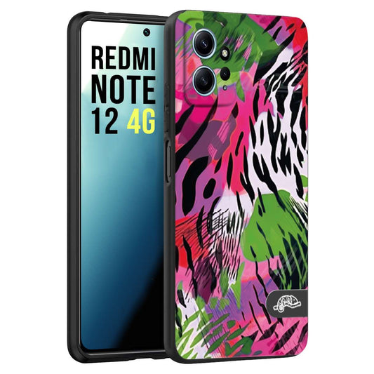 CUSTOMIZZA - Custodia cover nera morbida in tpu compatibile per Xiaomi Redmi Note 12 4G leopardato tigrato tiger colorata summer color verde fucsia