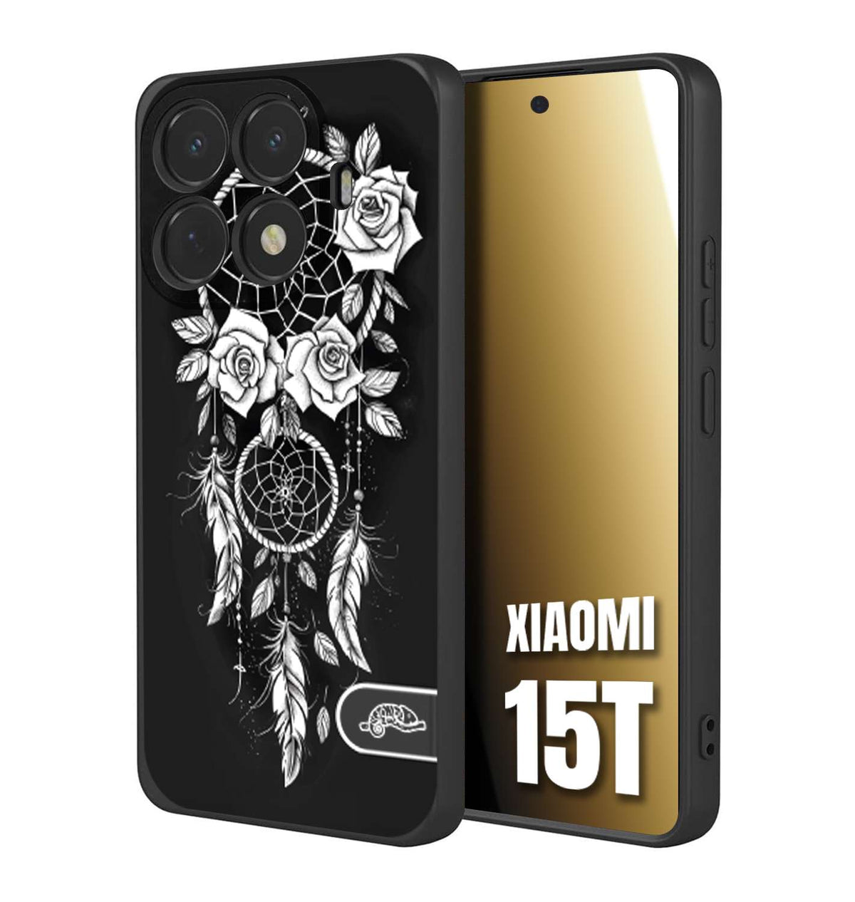 CUSTOMIZZA - Custodia cover nera morbida in tpu compatibile per Xiaomi 15T acchiappasogni dreamcatcher black and white bianco a rilievo disegnato tattoo tatuaggio