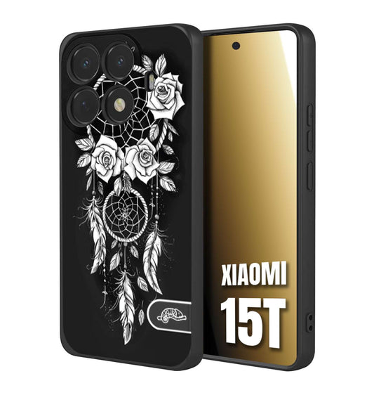 CUSTOMIZZA - Custodia cover nera morbida in tpu compatibile per Xiaomi 15T acchiappasogni dreamcatcher black and white bianco a rilievo disegnato tattoo tatuaggio