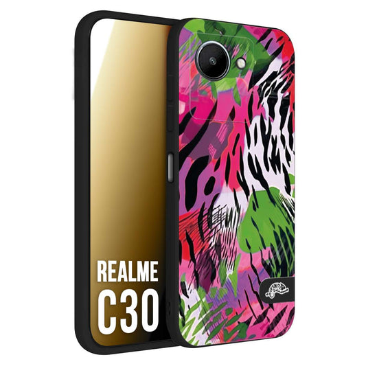 CUSTOMIZZA - Custodia cover nera morbida in tpu compatibile per Oppo Realme C30 leopardato tigrato tiger colorata summer color verde fucsia