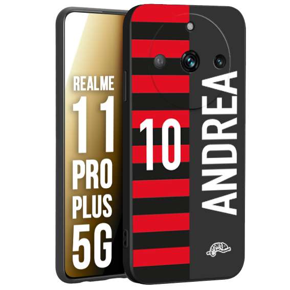 CUSTOMIZZA - Custodia cover nera morbida in tpu compatibile per Oppo Realme 11 PRO PLUS 5G personalizzata calcio football nome e numero calciatori rossonera