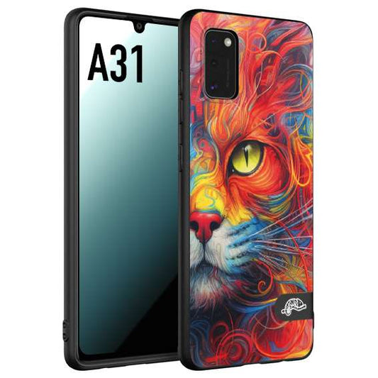 CUSTOMIZZA - Custodia cover nera morbida in tpu compatibile per Samsung A31 animali color cat gatto viso colori vibranti disegnato schizzo