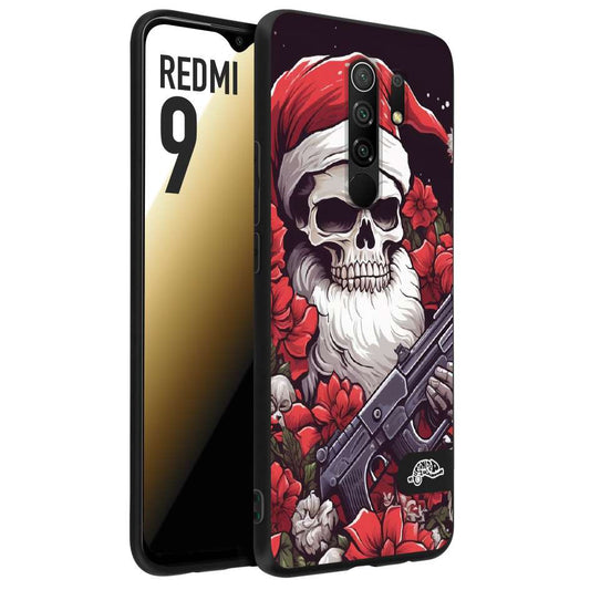 CUSTOMIZZA - Custodia cover nera morbida in tpu compatibile per Xiaomi Redmi 9 teschio natale santa claus fiori tattoo disegnato