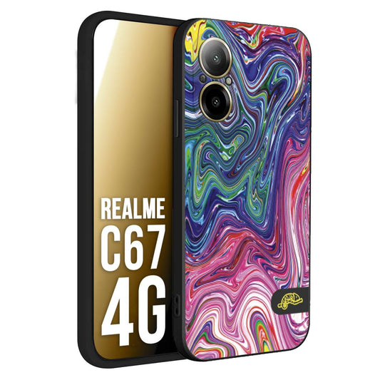 CUSTOMIZZA - Custodia cover nera morbida in tpu compatibile per Realme C67 4G colorata fantasia vortice marmo arcobaleno rosa blu fucsia