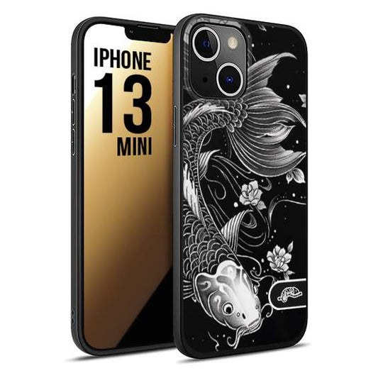 CUSTOMIZZA - Custodia cover nera morbida in tpu compatibile per iPhone 13 MINI carpa koi black and white bianco a rilievo disegnato tattoo tatuaggio