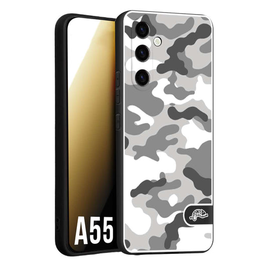 CUSTOMIZZA - Custodia cover nera morbida in tpu compatibile per Samsung A55 5G camouflage mimetico militare bianco white