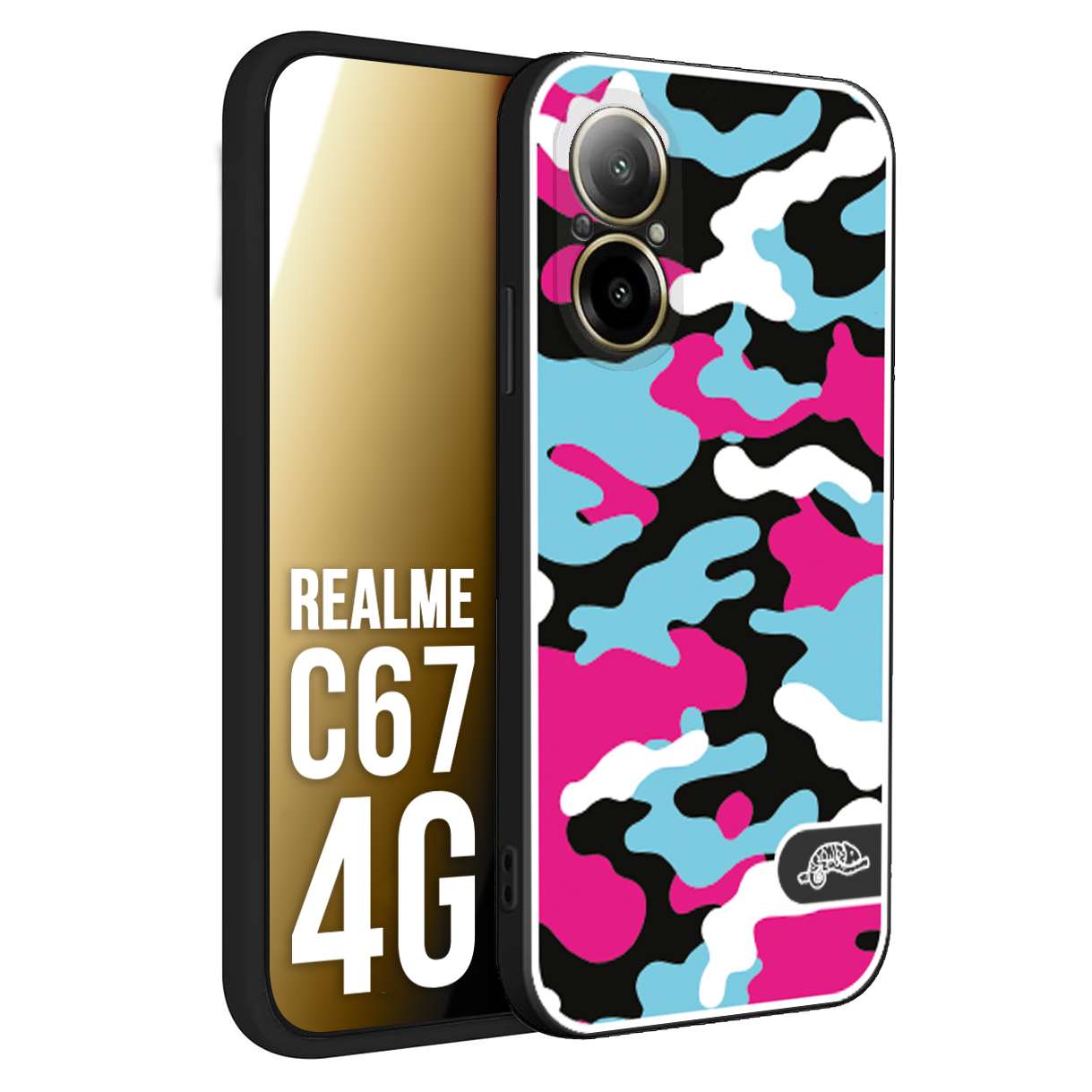 CUSTOMIZZA - Custodia cover nera morbida in tpu compatibile per Oppo C67 4G camouflage mimetico militare fucsia celeste