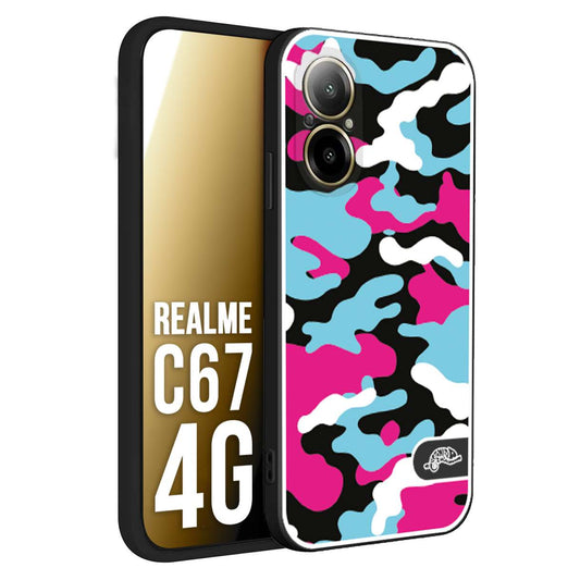 CUSTOMIZZA - Custodia cover nera morbida in tpu compatibile per Oppo C67 4G camouflage mimetico militare fucsia celeste