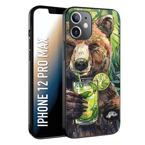 CUSTOMIZZA - Custodia cover nera morbida in tpu compatibile per iPhone 12 PRO MAX estate disegnata cocktails animali simpatici orso bear negroni