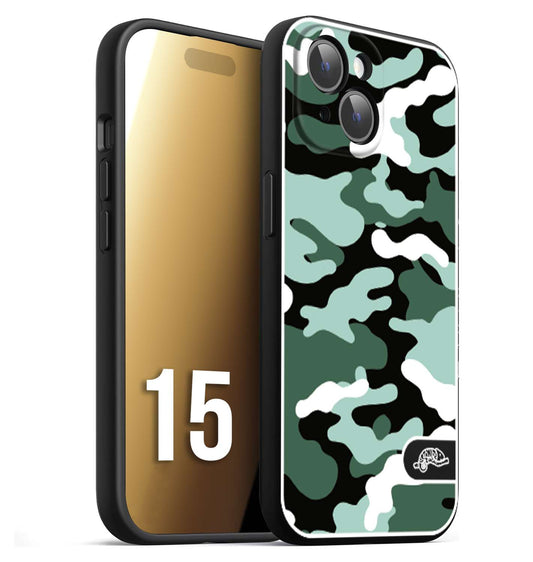 CUSTOMIZZA - Custodia cover nera morbida in tpu compatibile per iPhone 15 camouflage mimetico militare verde green