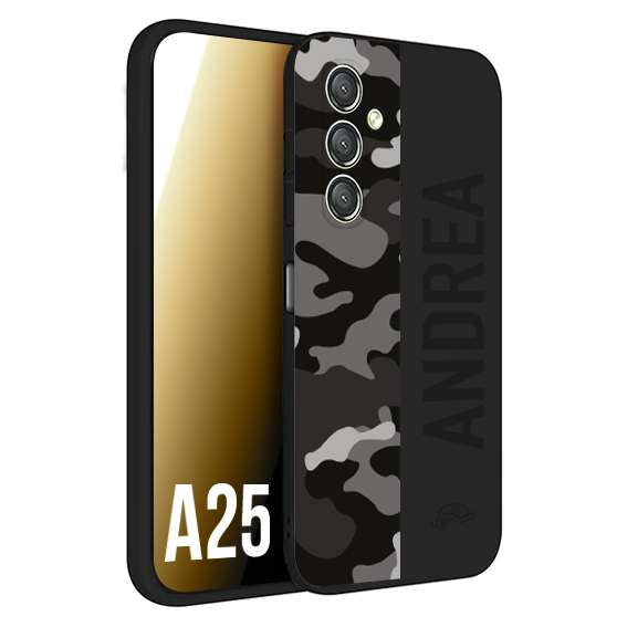 CUSTOMIZZA - Custodia cover nera morbida in tpu compatibile per Samsung A25 camouflage mimetico militare personalizzata nome