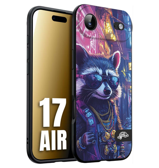 CUSTOMIZZA - Custodia cover nera morbida in tpu compatibile per iPhone 17 AIR animali simpatici cyberpunk procione racoon street cat fucsia blu giallo