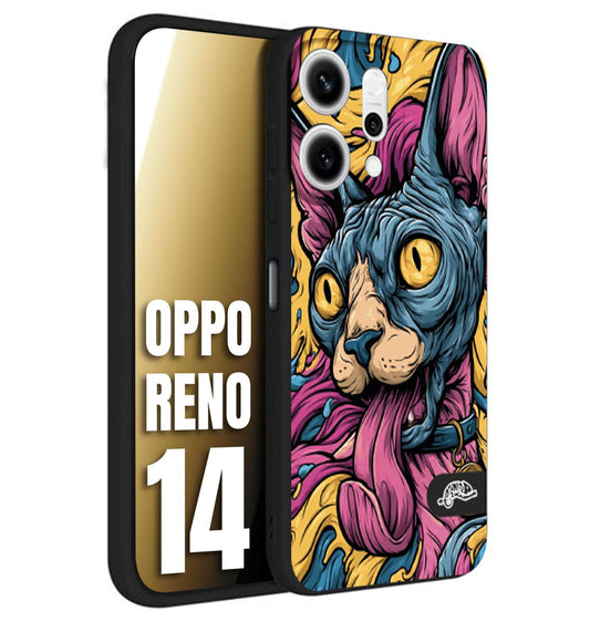 CUSTOMIZZA - Custodia cover nera morbida in tpu compatibile per Oppo Reno 14 Sphynx Colorato Pop Art Psichedelico Gatto Blu Rosa Giallo Artistica Fantasy