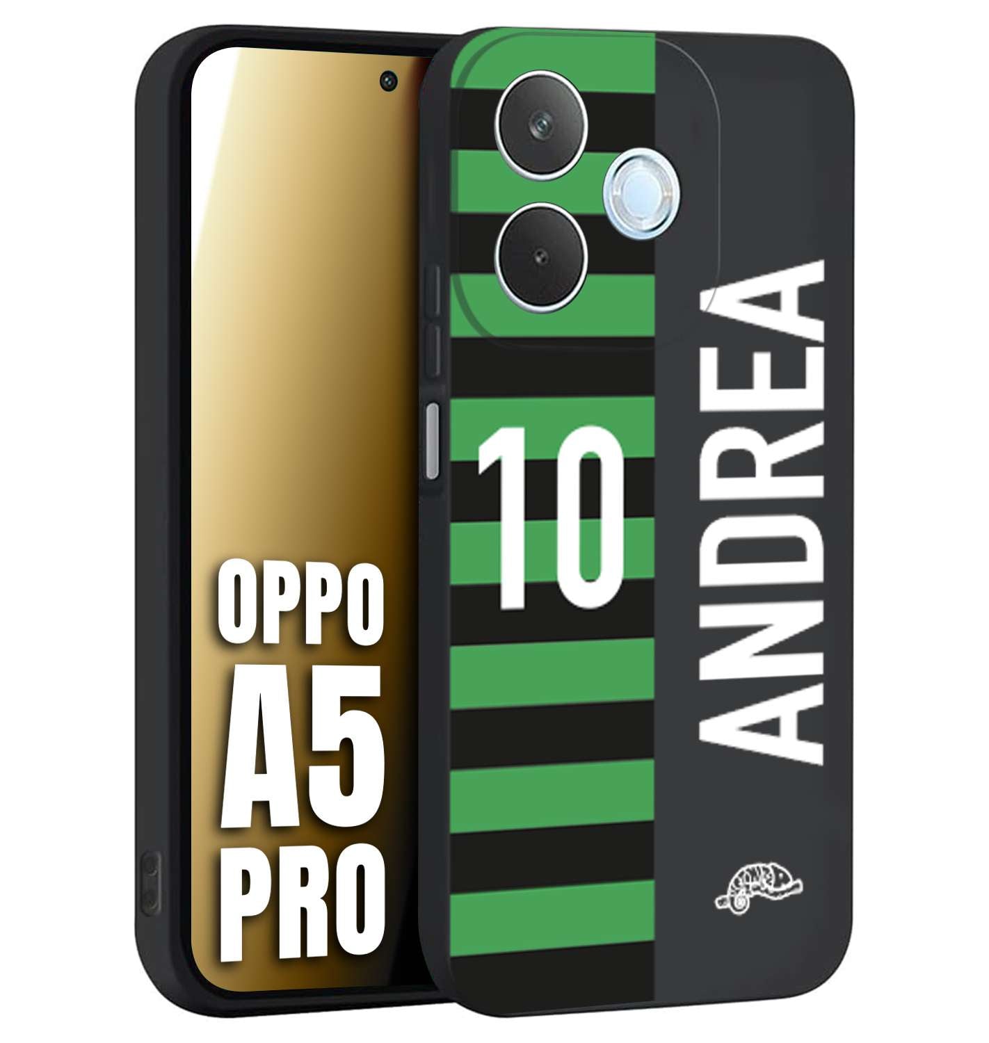 CUSTOMIZZA - Custodia cover nera morbida in tpu compatibile per Oppo A5 PRO personalizzata calcio football nome e numero calciatori neroverde