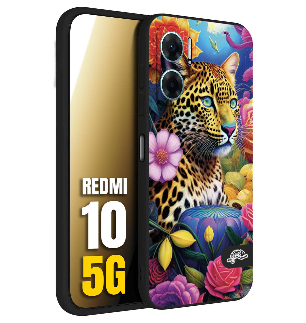 CUSTOMIZZA - Custodia cover nera morbida in tpu compatibile per Xiaomi Redmi 10 5G astratti donna flower fantasia leopardo ghepardo animali colorati