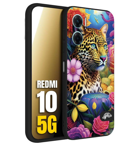 CUSTOMIZZA - Custodia cover nera morbida in tpu compatibile per Xiaomi Redmi 10 5G astratti donna flower fantasia leopardo ghepardo animali colorati