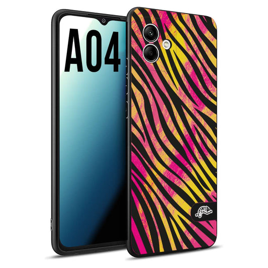 CUSTOMIZZA - Custodia cover nera morbida in tpu compatibile per Samsung A04 zebrata maculata a rilievo soft touch donna fucsia gialla