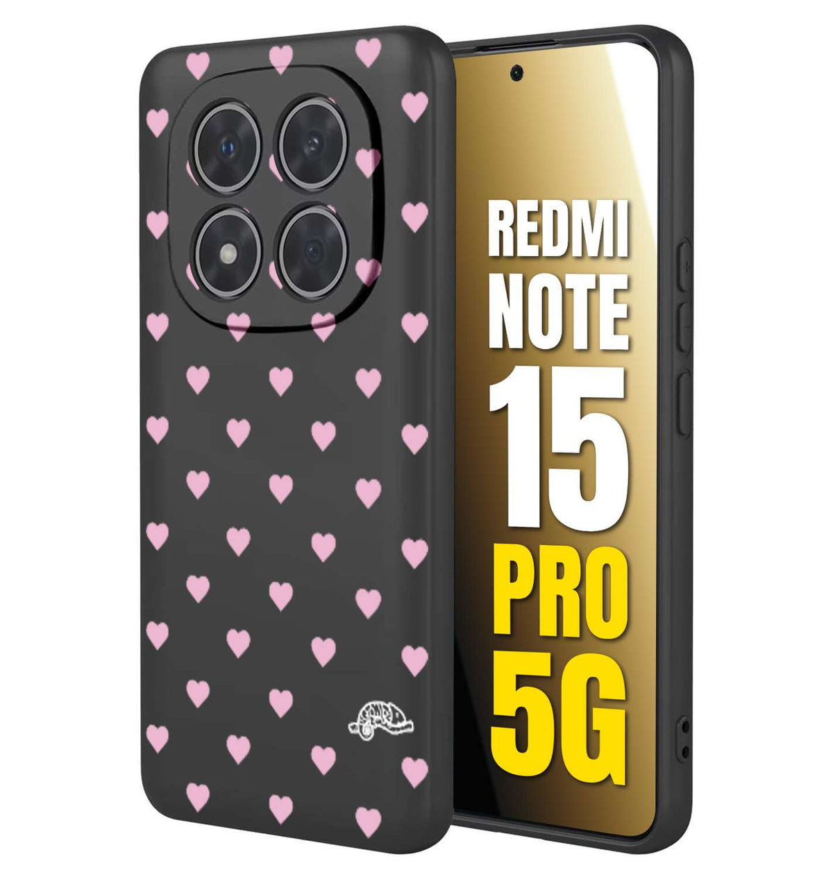 CUSTOMIZZA - Custodia cover nera morbida in tpu compatibile per Xiaomi Redmi Note 15 PRO 5G cuori pois rosa su nero donna pin up vintage