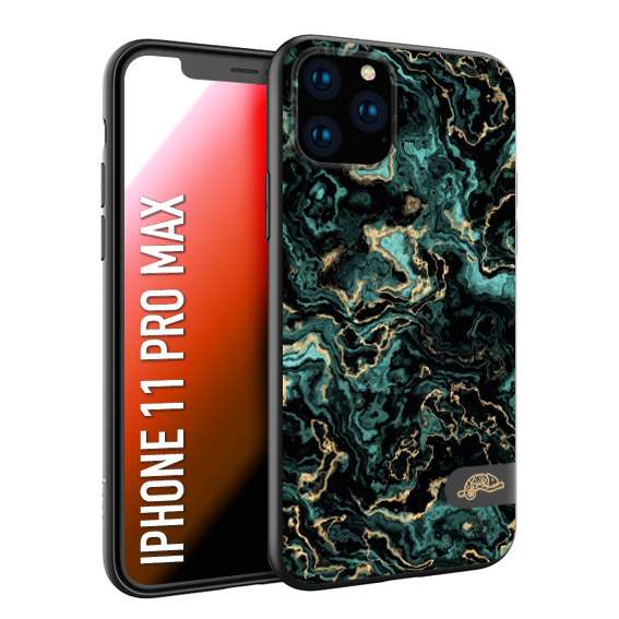 CUSTOMIZZA - Custodia cover nera morbida in tpu compatibile per iPhone 11 PRO MAX effetto marmo marble verde green venature dorato pietra