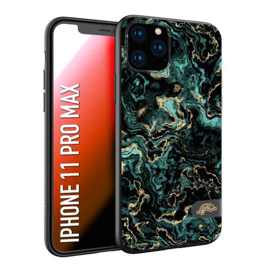 CUSTOMIZZA - Custodia cover nera morbida in tpu compatibile per iPhone 11 PRO MAX effetto marmo marble verde green venature dorato pietra