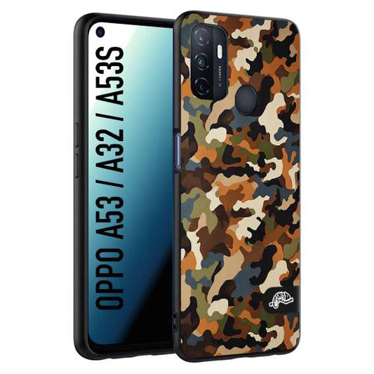 CUSTOMIZZA - Custodia cover nera morbida in tpu compatibile per Oppo A53 - A32 - A53S camouflage mimetico militare moderno blu marrone beige