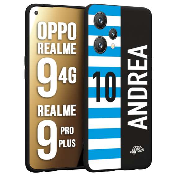 CUSTOMIZZA - Custodia cover nera morbida in tpu compatibile per Realme 9 4G - 9 PRO PLUS personalizzata calcio football nome e numero calciatori biancazzurri