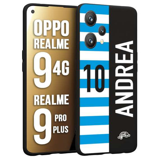CUSTOMIZZA - Custodia cover nera morbida in tpu compatibile per Realme 9 4G - 9 PRO PLUS personalizzata calcio football nome e numero calciatori biancazzurri