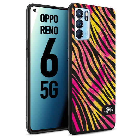 CUSTOMIZZA - Custodia cover nera morbida in tpu compatibile per Oppo Reno 6 5G zebrata maculata a rilievo soft touch donna fucsia gialla