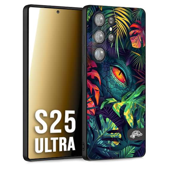 CUSTOMIZZA - Custodia cover nera morbida in tpu compatibile per Samsung S25 ULTRA animali color giungla tropicale occhio di coccodrillo alligatore disegnato