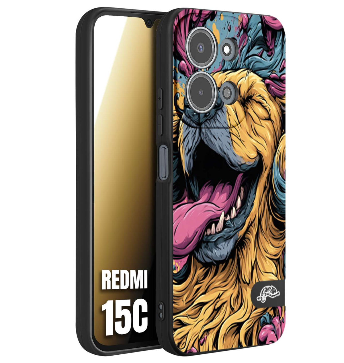 CUSTOMIZZA - Custodia cover nera morbida in tpu compatibile per Xiaomi Redmi 15C Golden Retriever illustrazione cane pop art cane street art cartone animato