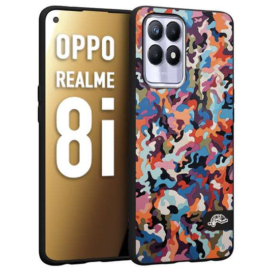 CUSTOMIZZA - Custodia cover nera morbida in tpu compatibile per Realme 8i camouflage mimetico militare moderno blu arancio rosa