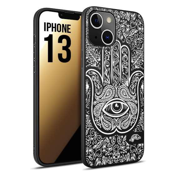 CUSTOMIZZA - Custodia cover nera morbida in tpu compatibile per iPhone 13 mano di fatima effetto rilievo mandala donna